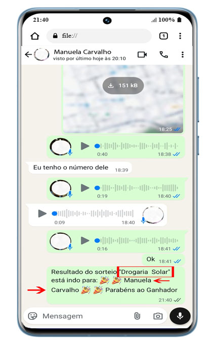 Compartilhamento de sorteio no whatsapp